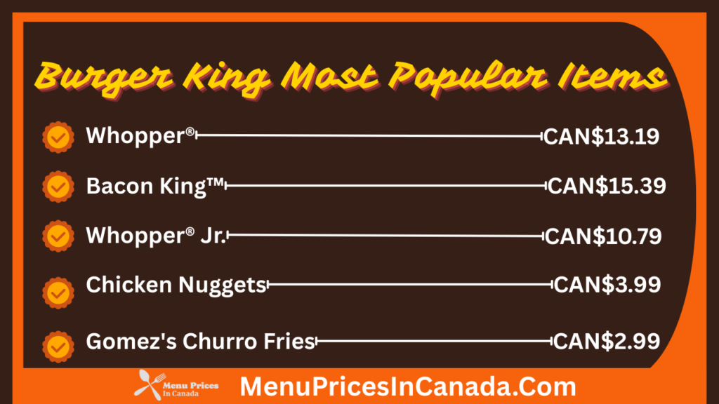 Most Popular Menu Items at Burger King Canada