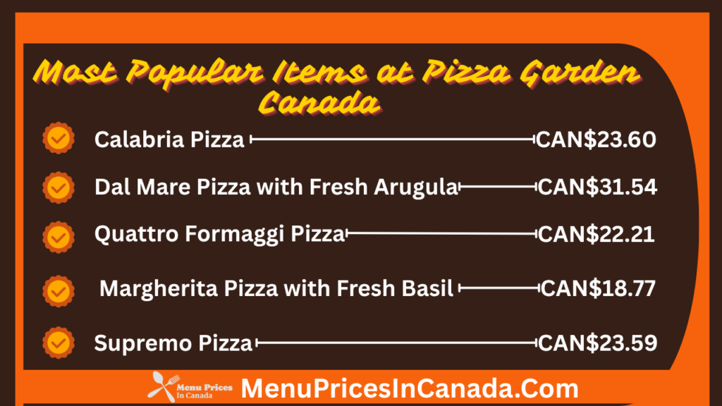 Most Popular Menu Items at Pizza Garden Canada